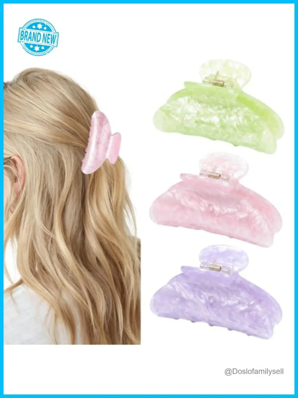 3-pack Acrylic Hair Claw Clips for Women Medium Non-Slip Strong Hold for Fine